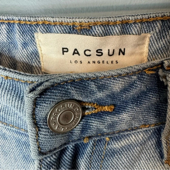 Pacsun Light Wash Blue High Rise Mom Jeans with Side Stripe. Raw Hem. Size 27 - Picture 3 of 12